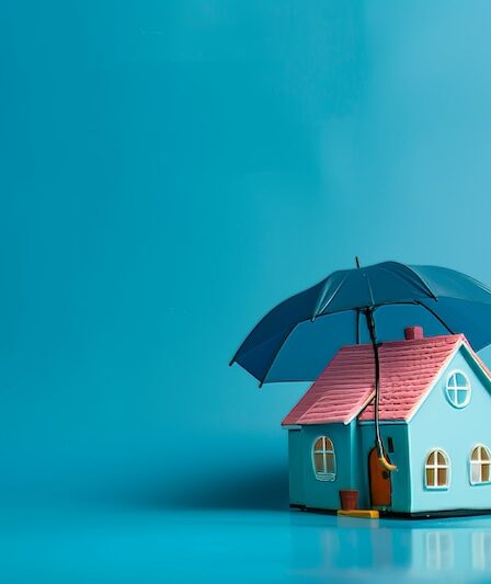 Bild på hus med paraply över