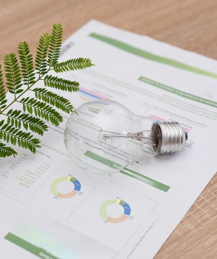 elräkning, blad och glödlampa
